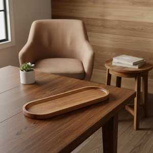 Japanese Wooden Serving Tray Oval Solid Wood Dessert & Tea Plate Wooden Oval Tray Handmade Minimalist Design Decorative - Product Image 5