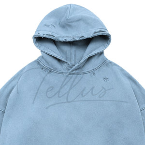 Nueva Llegada, Sudadera con Capucha para Hombre, Diseño Personalizado, con Pedrería, Estilo Desgastado, 100% Algodón, Felpa, Talla Grande, Venta al Por Mayor de Fábrica, Primavera - Product Image 3