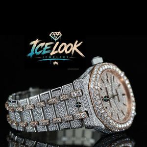 Reloj Automático de Cuarzo con Aspecto de Hielo, Incrustaciones de Diamantes, Tono Oro Rosa, 41 mm, Correa de 20 mm, Reserva de Energía, Joyería de Lujo para Hombre - Product Image 4