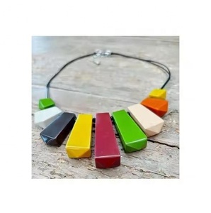 Round Resin Craft Beaded Necklace <b>Navy</b> Blue White Stripe Fashion Statement Jewelry <b>Accessory</b> - Product Image 2