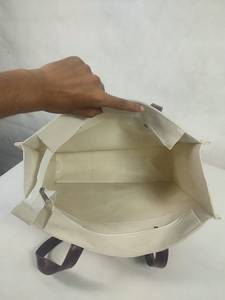กระเป๋าผ้าแคนวาสธรรมชาติพร้อมหูหิ้วหนัง PU ยาวลายภูเขา ใช้ซ้ำได้สำหรับช้อปปิ้ง ชายหาด ของชำ - Product Image 5