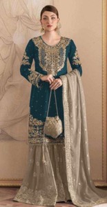 Traje Sharara Semisellado de Georgette Sintética Bordado con Lentejuelas, de Secado Rápido, Estilo Moderno para Todas las Estaciones - Product Image 2