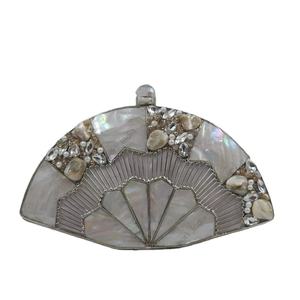 Fan Shape Mother of Pearl Panelled <b>Clutch</b> with Pearl Crystal Inlay <b>Silver</b> Frame Handmade Evening Party <b>Bag</b> <b>for</b> Women - Product Image 1