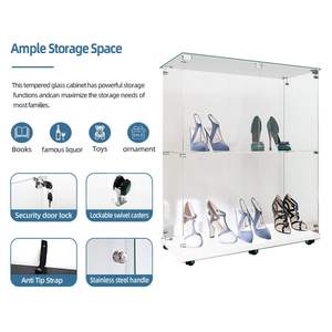 Vetrina in vetro temperato bianco Bluetooth LED striscia luminosa chiudibili a chiave File di archiviazione per vino irregolare soggiorno - Product Image 5