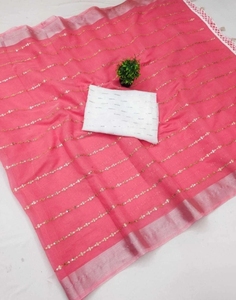 Sari de lino y algodón Banarasi adornado KV - Product Image 5