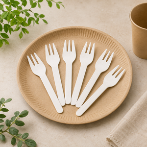 Prix de gros usine – Couverts jetables biodégradables en papier (couteau, fourchette et cuillère) – Fourchette en papier - Product Image 1