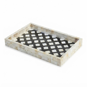 Plateau carré en nacre, fait main, mosaïque MOP, plateau de service blanc crème, incrustation de coquillages, plateau décoratif pour table basse - Product Image 5