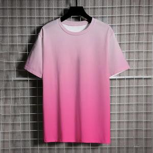 เสื้อยืดคอกลมแขนสั้นผู้ชาย ไล่เฉดสี ผ้าถัก ทรงปกติ สีชมพูล้วน สไตล์ลำลอง - Product Image 1