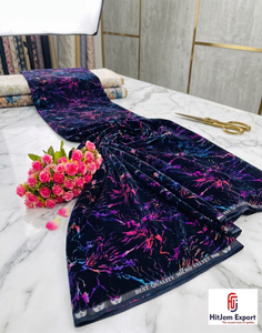 Elegant Velvet Printed Fabric with Foil Finish for Womens Apparel Dress Making Fashion Wear and Home Decor - Product Image 3