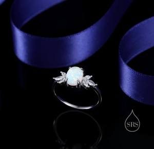 แหวนโอปอลไฟและแหวนเพชร CZ เงินสเตอร์ลิง แหวนมงกุฎโอปอล แหวนโอปอลหินสังเคราะห์ แหวนโอปอลสีขาว - Product Image 5