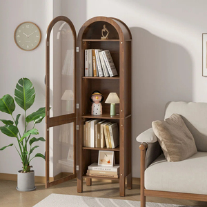Vitrina Alta <span class=keywords><strong>con</strong></span> Arco y <span class=keywords><strong>Puertas</strong></span> de Vidrio, Librería Multiusos y Mueble de Esquina para Almacenamiento en la Sala de Estar - Product Image 6