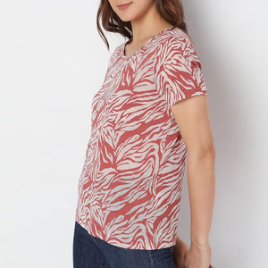 T-shirt pour femme en tissu tricoté doux 100% polyester, impression par sublimation, logo personnalisé, séchage rapide, respirant, OEM, décontracté, été - Product Image 3