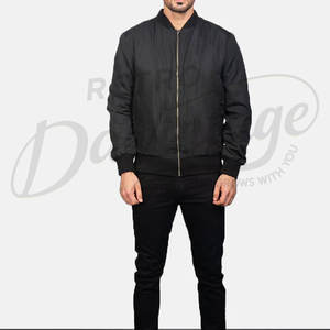 Chaqueta Bomber Negra Clásica para Hombre, Chaqueta de Vuelo Ligera Informal, Corte Ajustado, Resistente al Viento, con Ribete Acanalado - Product Image 4