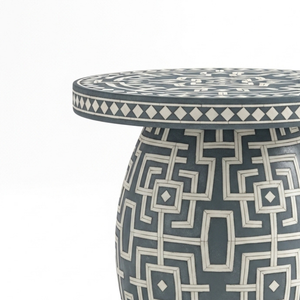 Mesa de centro industrial de color personalizado al por mayor con incrustaciones de hueso, taburete otomano hecho a mano con patrón geométrico para uso escolar y doméstico - Product Image 3