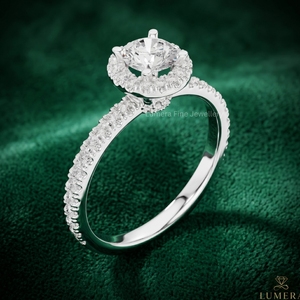 Anillo de Compromiso con Diamante de Corte Redondo Certificado por IGI, Anillo de Boda con Halo y Banda Pavé para Mujer, Disponible en Oro de 9K, 10K, 14K y 18K - Product Image 4