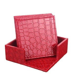 Trending Embossed Faux Leather Coaster With Holder Waterproof Non Slip For Home Cafes Bars Restaurants <b>Table</b> <b>Protection</b> Mat - Product Image 4