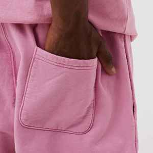 <b>Men's</b> <b>Pink</b> Cotton <b>Shorts</b> Elastic Waist Casual Style Solid Color Knitted Fabric Breathable Mid Rise - Product Image 3
