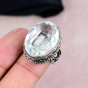 Faceted White Topaz Gemstone <b>Ring</b> 925 Silver <b>Crystal</b> <b>Ring</b> Dainty Minimalist <b>Ring</b> Handmade Vintage Style Elegant Jewelry - Product Image 5