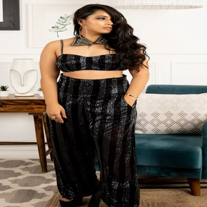 Conjunto de pantalón y falda de noche súper elegante y exclusivo para mujer |   de la India |   Vestido de Fiesta Formal de Lujo para Celebraciones y Eventos - Product Image 1