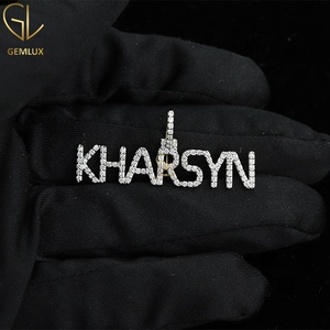 Bling Bling Round Moissanite Letter Name Pendant, Customize Pass Diamond Tester VVS Moissanite Gold Plated Letter Name Pendant - Product Image 1