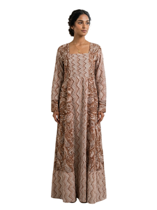 Vestido largo estampado de manga larga con cuello cuadrado y cintura fruncida, vestido informal para uso diario - Product Image 4