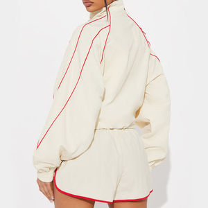 Ensemble survêtement streetwear personnalisé pour femme en nylon et polyester, coupe courte, avec fermeture éclair, coupe-vent et sweat-shirt - Product Image 6