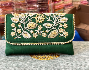 Zardozi Satin fronde pochette femme fête porter soirée retour cadeau sac à main faveur de mariage ethnique sac à main fermeture éclair - Product Image 4