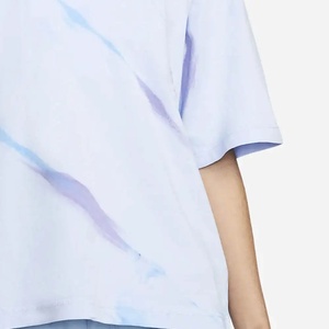 Camiseta Oversize de Algodón Tie-Dye para Mujer, Cuello Redondo, Ajuste Holgado, Manga Corta, Primavera Verano, Uso Casual, Top de Jersey Azul Claro - Product Image 4