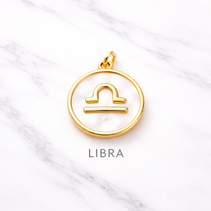 Collar con Colgante del Signo Zodiacal Libra Chapado en Oro de 24k, con Madreperla, Amuleto Horóscopo, Joyería Minimalista de Astrología, Regalo - Product Image 1