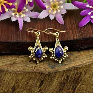 ต่างหูทรงหยดน้ำสีม่วงเทอร์ควอยซ์ทองแดง ประดับเงินแท้ 925 ชุบทอง 18K เวอร์เมล เครื่องประดับโบโฮสุดหรู ของขวัญสำหรับงานปาร์ตี้สำหรับผู้หญิง - Product Image 4