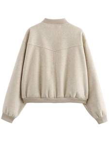 Stylish Beige Varsity <b>Jacket</b> Soft Bomber Coat Casual Baseball <b>Jacket</b> for <b>Lady</b> Fashion Plain Design Button Up Sportswear Women - Product Image 5