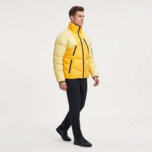 Chaqueta Acolchada con Capucha para Hombre, Color Amarillo con Bloques de Color, Chaqueta de Invierno Cálida, Resistente al Viento, Informal, para Exteriores, Precio Económico - Product Image 3