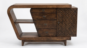 Buffet en bois de style Mid-Century Modern avec 3 tiroirs et étagère ouverte pour salle à manger et mobilier de maison - Product Image 2