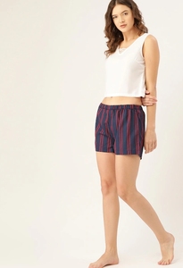 Shorts en coton rayé bleu marine pour femme, taille élastique, tricoté, respirant, décontracté, coupe régulière, taille mi-haute - Product Image 2