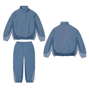 Ensemble de survêtement coupe-vent pour homme avec empiècements contrastants, veste zippée intégrale et pantalon, design incurvé, léger, pour sports de plein air, OEM - Product Image 4