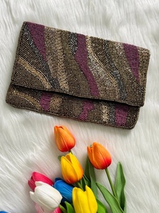 Handmade Chevron Embroidered Emerald <b>Green</b> & Gold Beaded Messenger Bag for Women and Girls Premium Gift Accessory Beaded <b>Purses</b> - Product Image 4