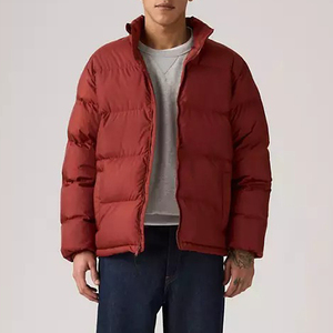 Chaqueta Acolchada Roja para Hombre con Cuello Alto y Capucha, Cierre de Cremallera, Cortavientos, Informal de Invierno, Relleno de Algodón, Corte Regular - Product Image 3