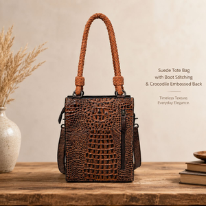 Western Genuine Suede Leather Tote Bag with Braided Handles Embroidered Shoulder Handbag Crossbody <b>Purse</b> for Women everyday use - Product Image 4