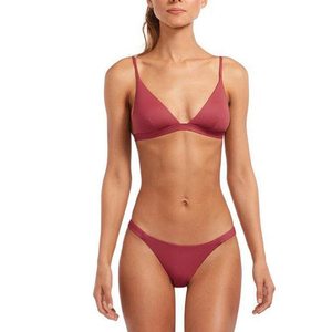 Women Solid Color Bikini Set Underwire Backless Triangle Bra <b>Thong</b> Bottoms Stretch Swimwear Beachwear Spandex/Nylon Knitted - Product Image 1