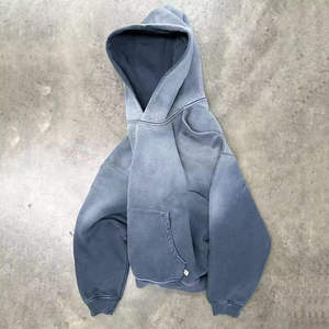 Sweat à capuche unisexe oversize en molleton 100% coton, zippé, épais, vintage, délavé à l'acide et effet soleil - Product Image 3