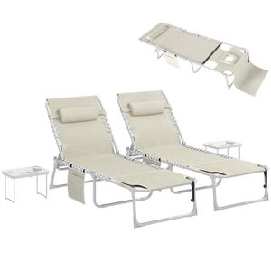 Set di 2 Sedie Sdraio Pieghevoli Beige per Esterni, Arredamento da Giardino - Product Image 5