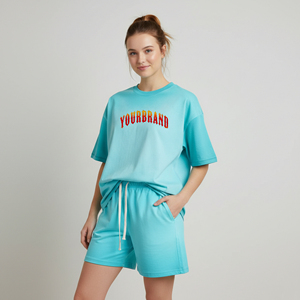 Ensemble court 2 pièces en dentelle 100 % coton pour femme, sur mesure, au-dessus du genou, avec logo imprimé personnalisé, style urbain - Product Image 4