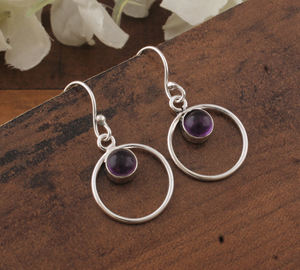 Boucles d'oreilles pendantes vintage de luxe en argent sterling 925 massif avec pierre précieuse améthyste naturelle, faites à la main, cadeau d'anniversaire de mariage - Product Image 1