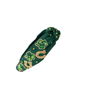 Hot Selling Green Embroidered Knot <b>Headband</b> <b>Floral</b> Embroidery Special Handmade Beaded Hair Accessory for Women and Girls 2026 - Product Image 1
