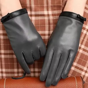 ถุงมือหนังแกะสำหรับขับรถในฤดูหนาวสีดำแบบยูนิเซ็กซ์ + ถุงมือหนัง PU พร้อมการป้องกันรังสียูวี กันน้ำและกันลม - Product Image 2