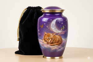 <b>Cat</b> Cremation <b>Urn</b>-Pet Memorial with Moon & Stars Design 220 Cubic Inch Capacity Eco-Friendly & Durable Customizable - Product Image 2
