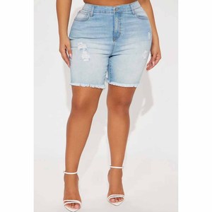 Custom Design <b>Elastic</b> Plus Size Butt Lifting Casual Summer Design Women Denim Shorts - Product Image 1