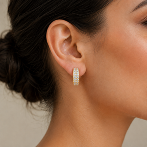 14K 18K <b>Solid</b> Gold Inside-Out Double Row Round Cut Lab Grown Diamond Huggie <b>Hoop</b> <b>Earrings</b> DEF VVS Fine Jewelry for Women Gifts - Product Image 2
