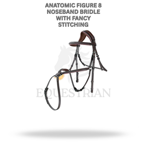 บังเหียนรูปทรงเลข 8 แบบมีสายรัดจมูก ตกแต่งด้วยการเย็บแบบแฟนซี ขนาดมาตรฐาน สำหรับขี่ม้าแบบอังกฤษ เพื่อความสบายของม้า - Product Image 2