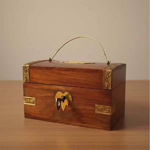 Tirelire en bois avec clé, tirelire artisanale pour adultes et enfants, style vintage, boîte d'épargne verrouillable pour la maison, le bureau ou comme cadeau - Product Image 3